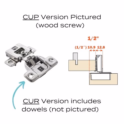 CUP37D9R - Hinge - 106 Degree - 1/2 Inch Overlay - Soft Close - Wood Screw - Face Frame - 3 Cam - Nickel Finish - Salice